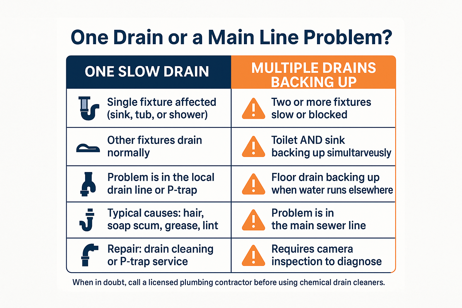 One Slow Drain vs. Every Drain Backing Up: Why the Difference Matters