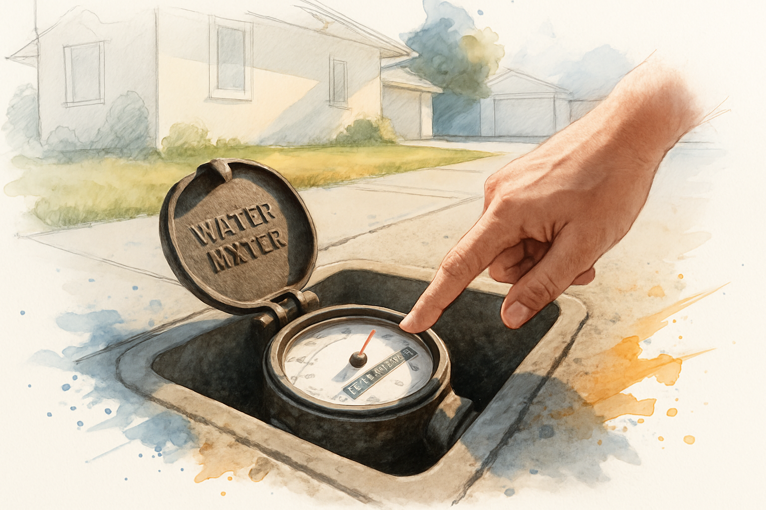Homeowner checking a residential water meter dial in Watsonville to detect a possible hidden plumbing leak